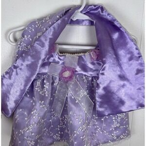 Vintage Build A Bear 2pc Purple Satin Floral Embroidered Dress with Shawl Wrap